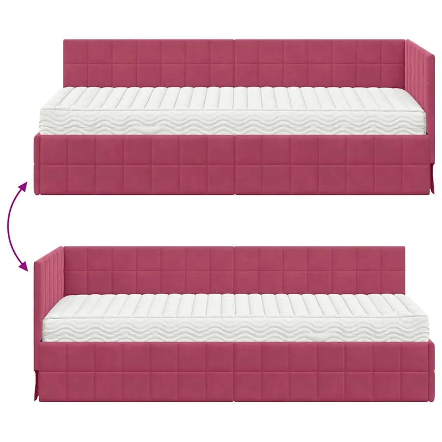 Cadre de lit d'angle avec matelas 2 pcs Vert Velours - 12