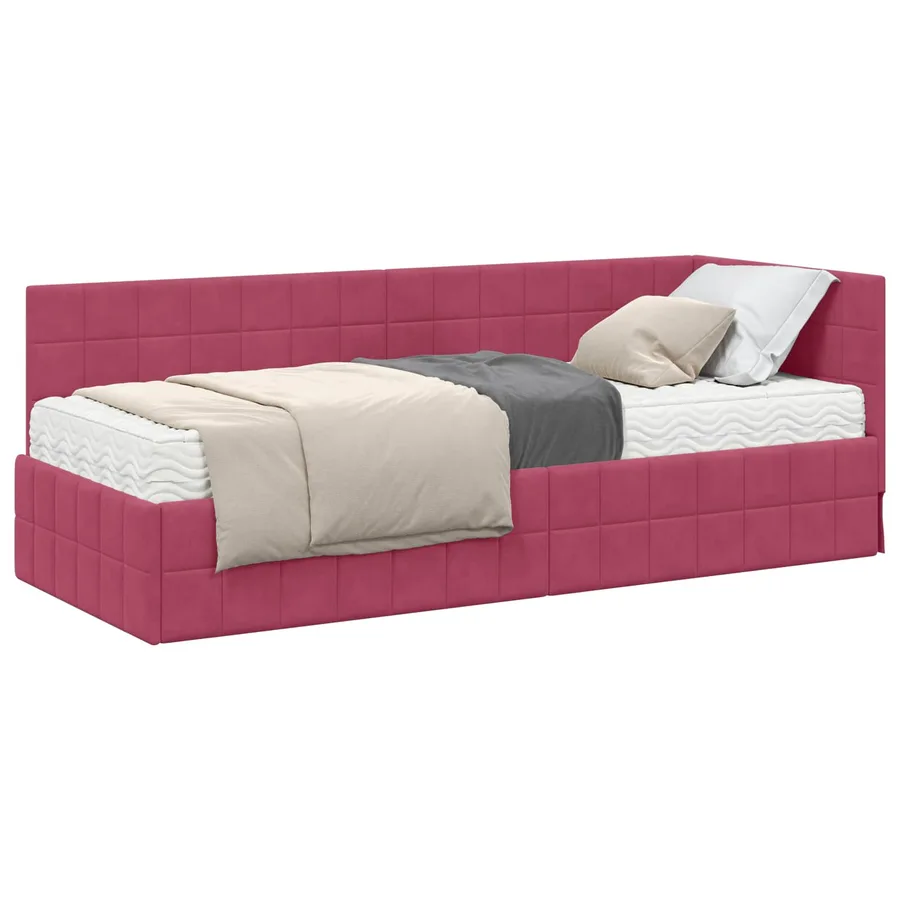 Cadre de lit d'angle avec matelas 2 pcs Vert Velours - 2