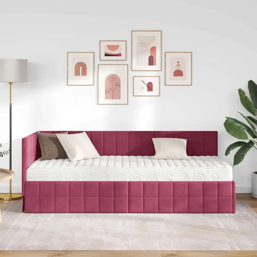 Cadre de lit d'angle avec matelas 2 pcs Vert Velours - 3