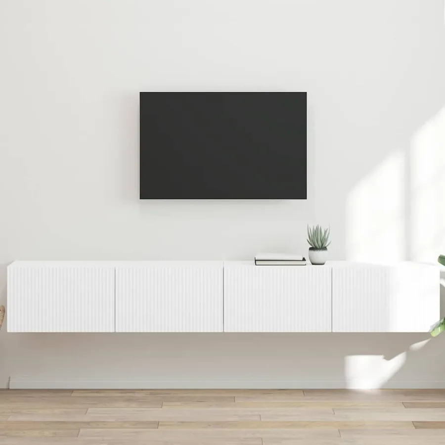Meuble TV mural 2 pcs Blanc 98 x 31 x 29,5 cm Bois d'ingénierie