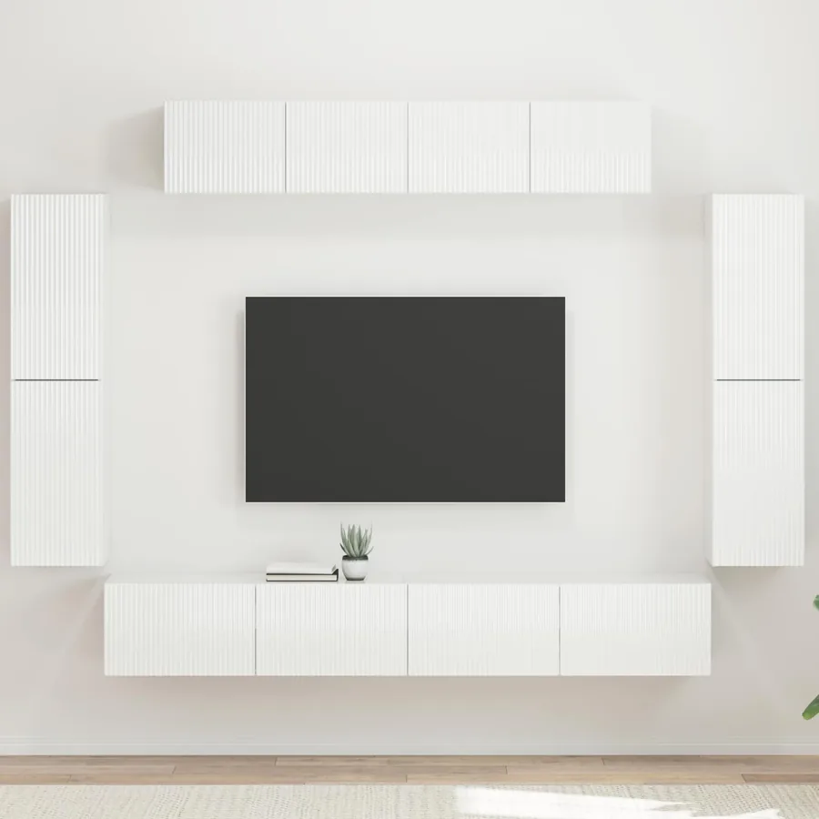 Meuble TV 8 pcs Blanc brillant