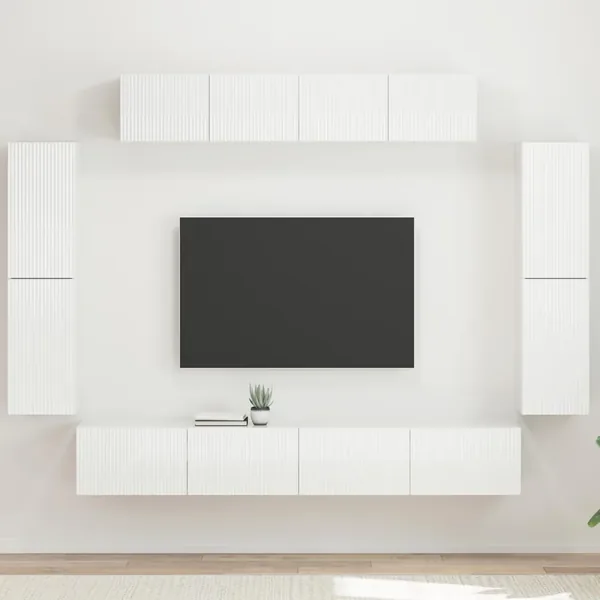Meuble TV 8 pcs Blanc brillant