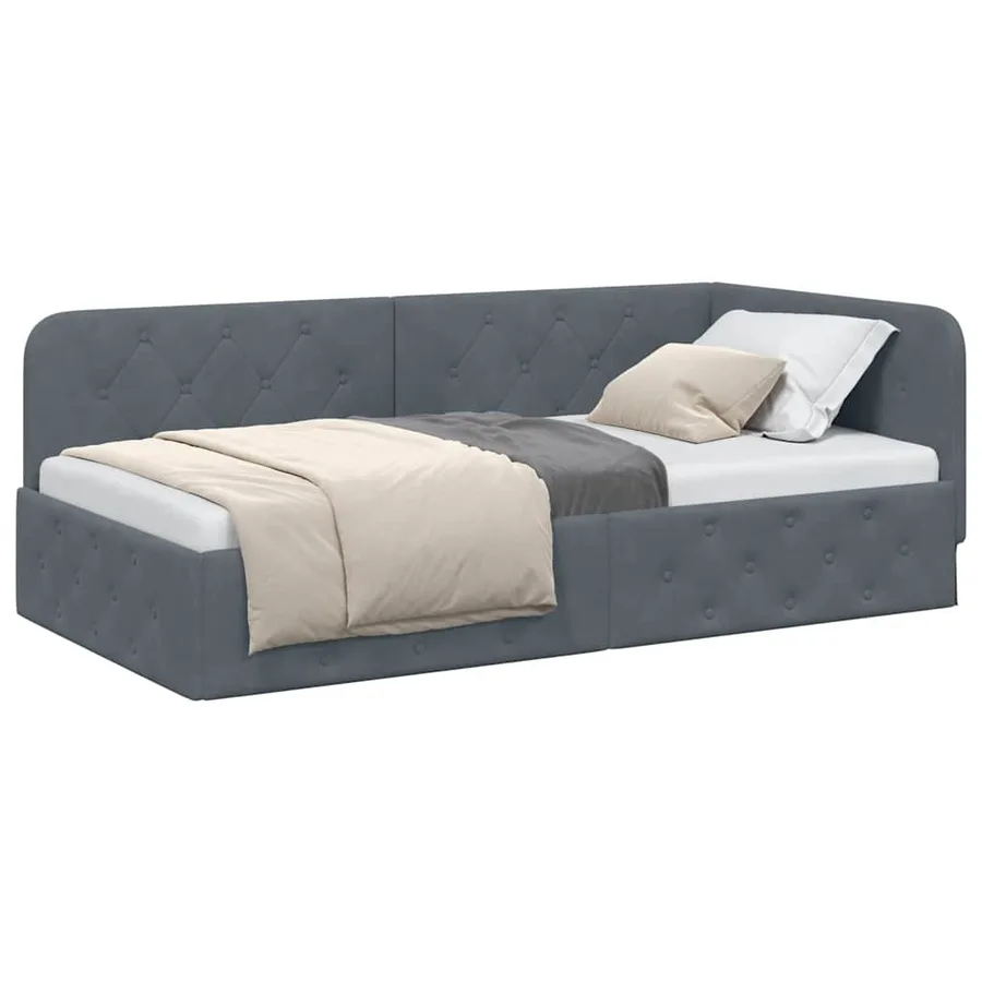 Cadre de lit d'angle Gris foncé 90 x 190 cm Velours - 3