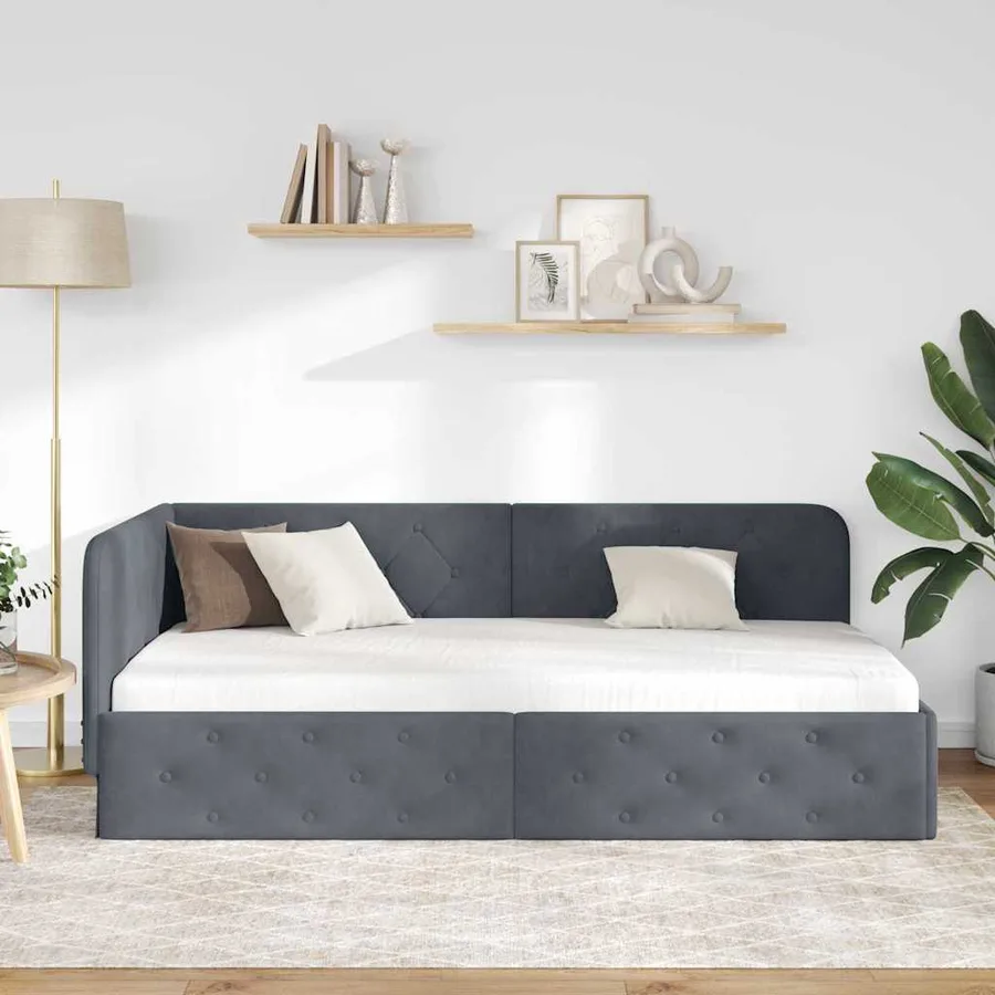 Cadre de lit d'angle Gris foncé 90 x 190 cm Velours - 4