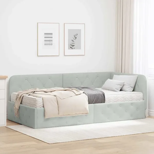 Cadre de lit d'angle Gris clair 90 x 200 cm Velours