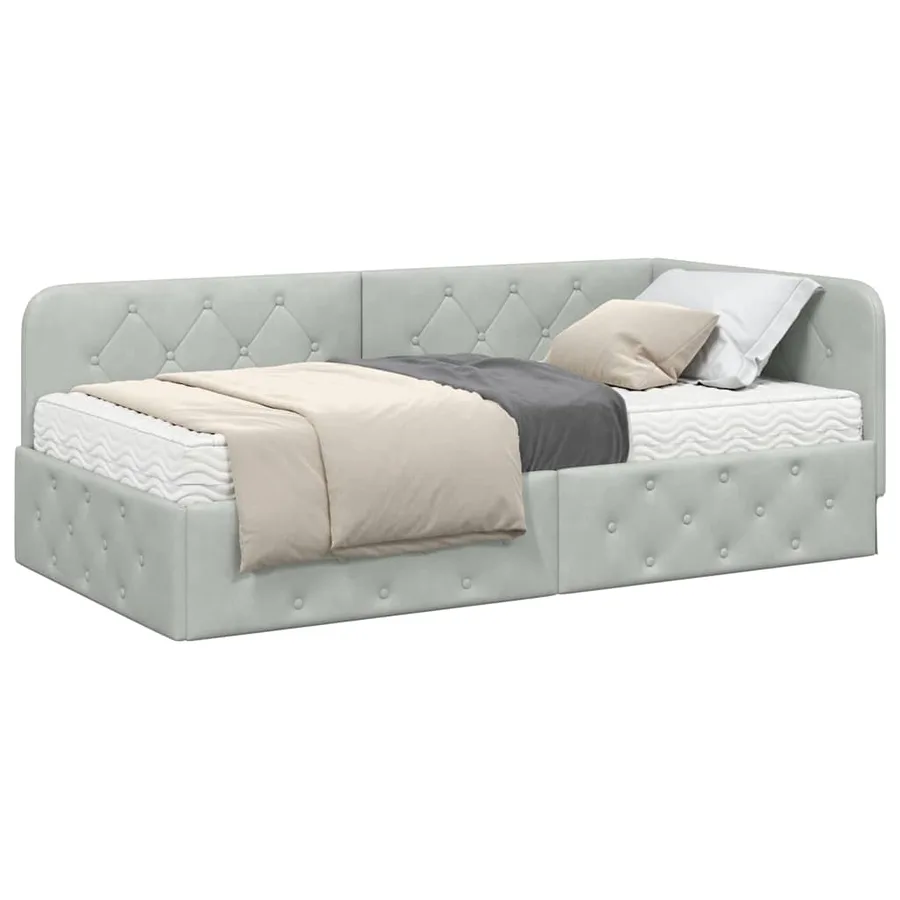 Cadre de lit d'angle Gris clair 90 x 200 cm Velours - 3
