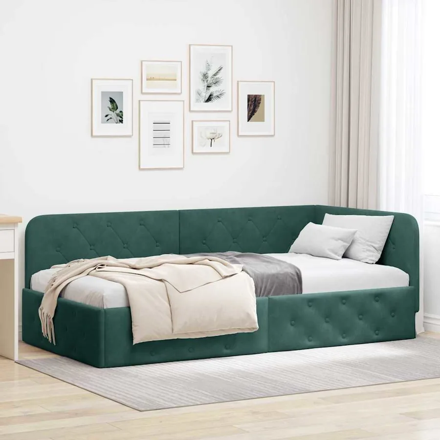 Cadre de lit d'angle Vert foncé 100 x 200 cm Velours