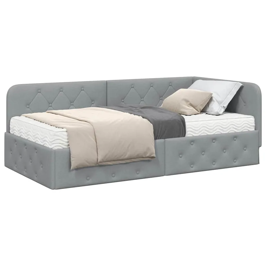 Cadre de lit d'angle Gris clair 90 x 190 cm tissu - 3