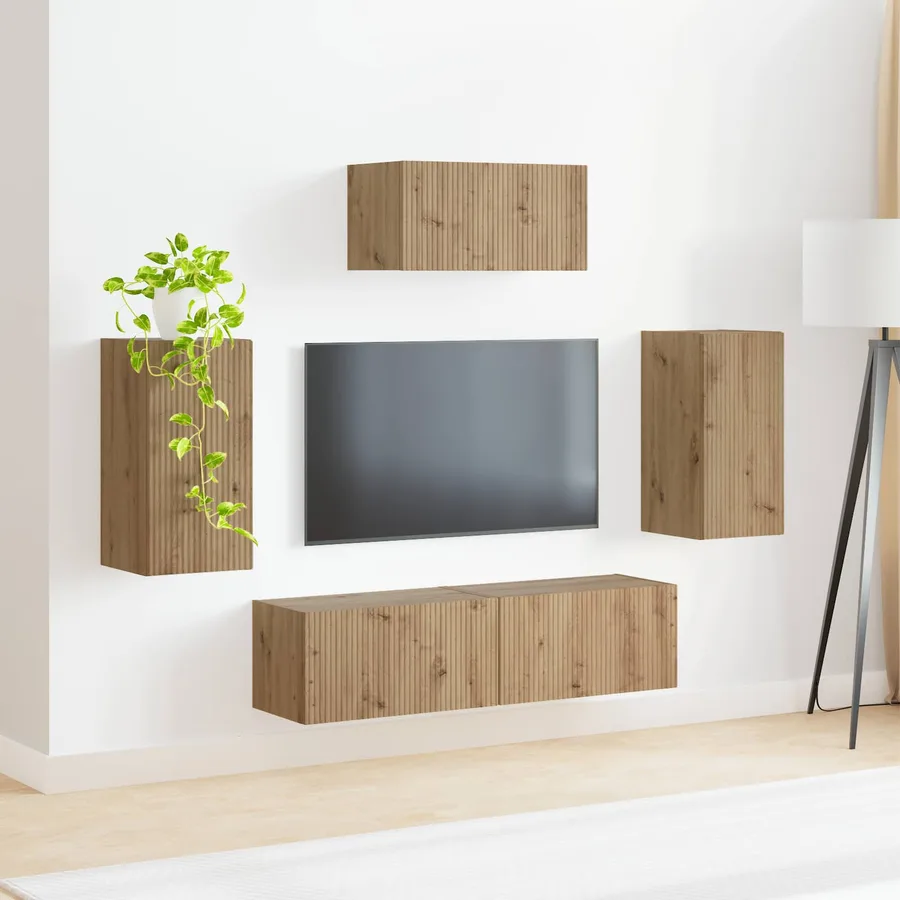 Ensemble meuble TV 5 pcs Chêne artisanal Bois d'ingénierie - 4