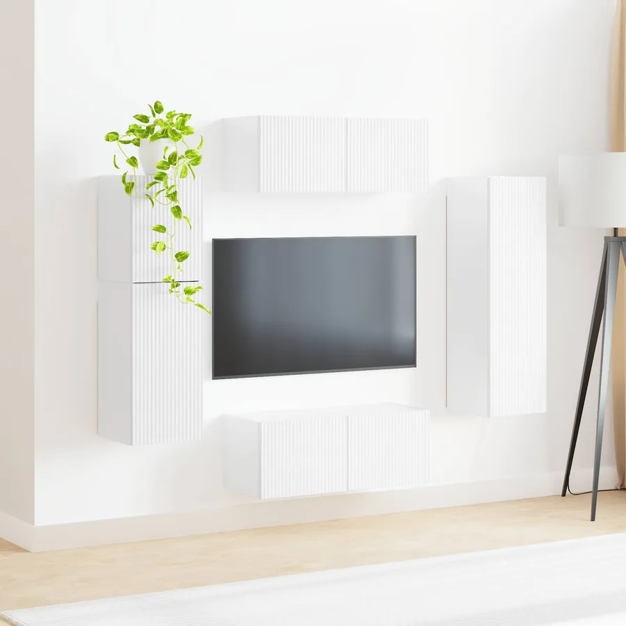 Ensemble meuble TV 4 pcs Blanc brillant Bois d'ingénierie - 4