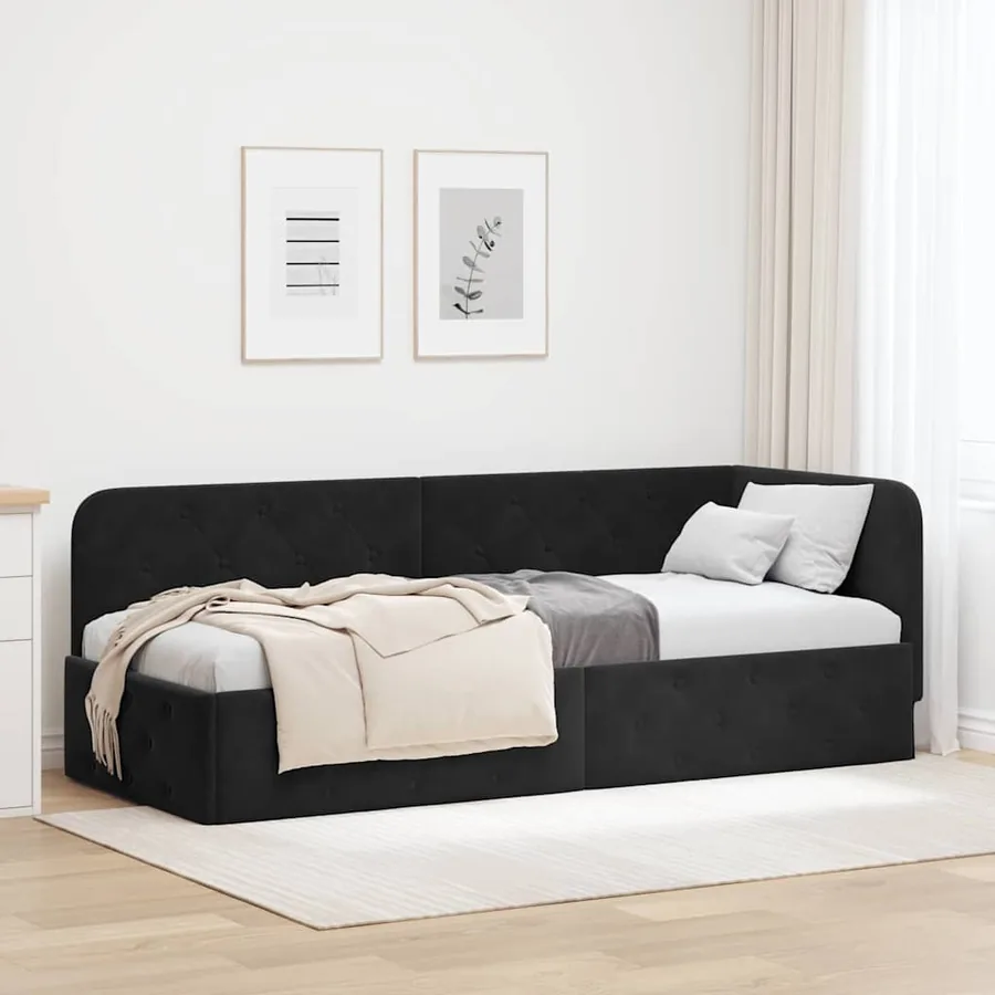 Cadre de lit d'angle Noir 80 x 200 cm Velours