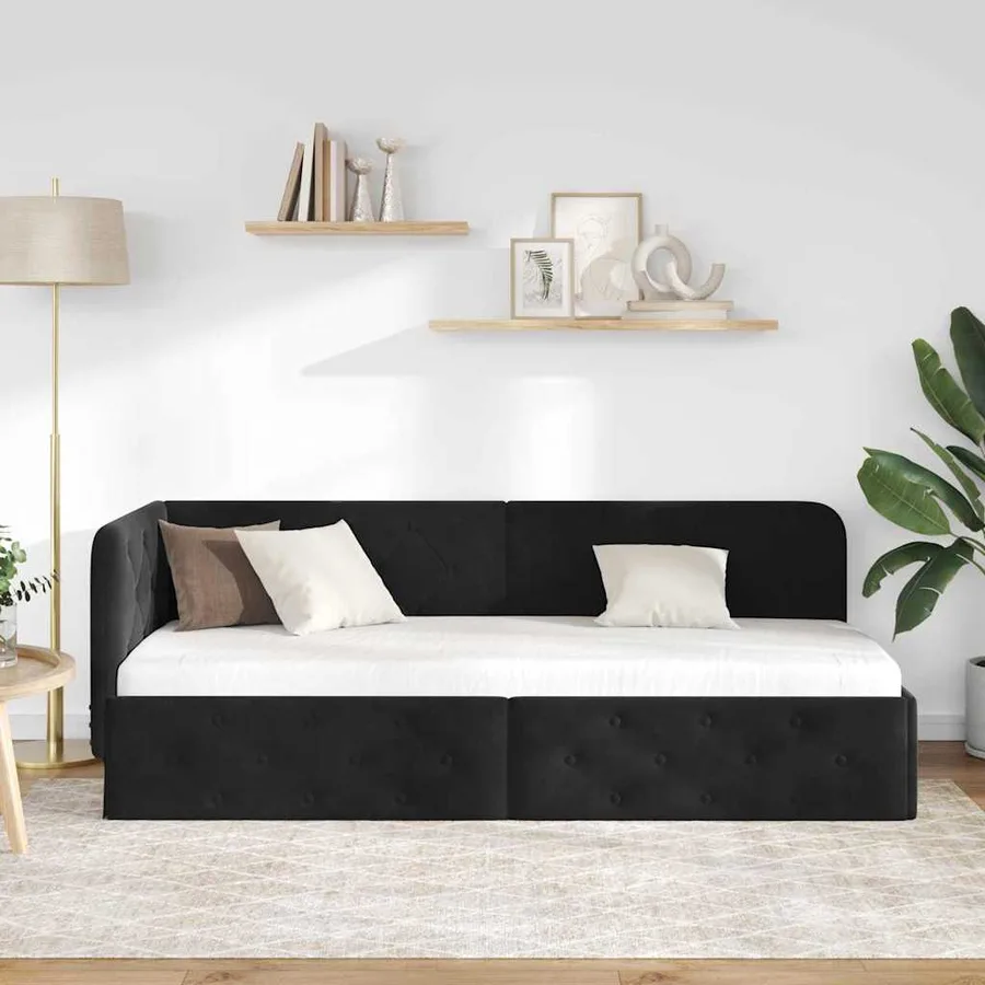 Cadre de lit d'angle Noir 80 x 200 cm Velours - 4