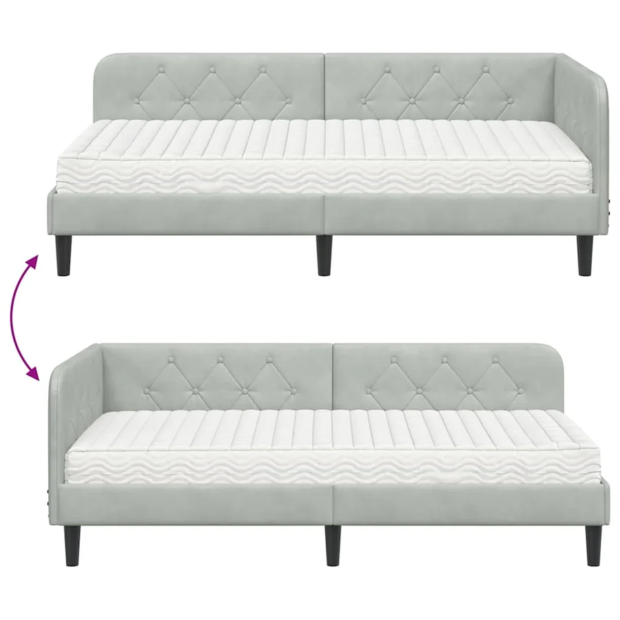 Cadre de lit d'angle Gris clair 100 x 200 cm Velours - 12