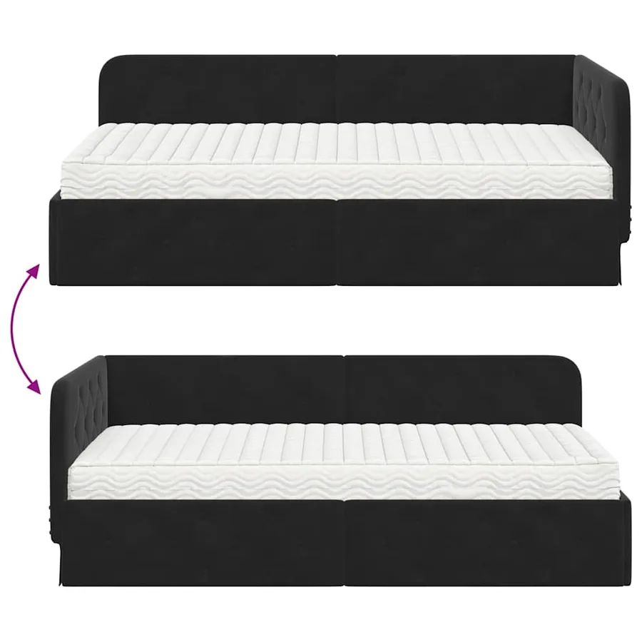 Cadre de lit d'angle Noir 90 x 190 cm Velours - 12