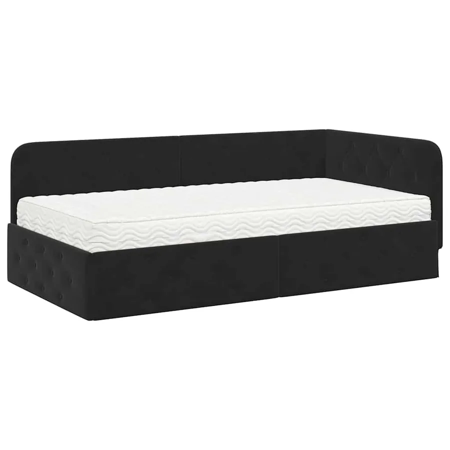 Cadre de lit d'angle Noir 90 x 190 cm Velours - 2