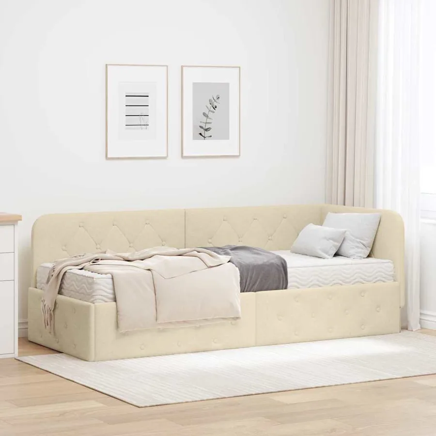 Cadre de lit d'angle Crème 80 x 200 cm tissu