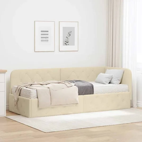 Cadre de lit d'angle Crème 80 x 200 cm tissu