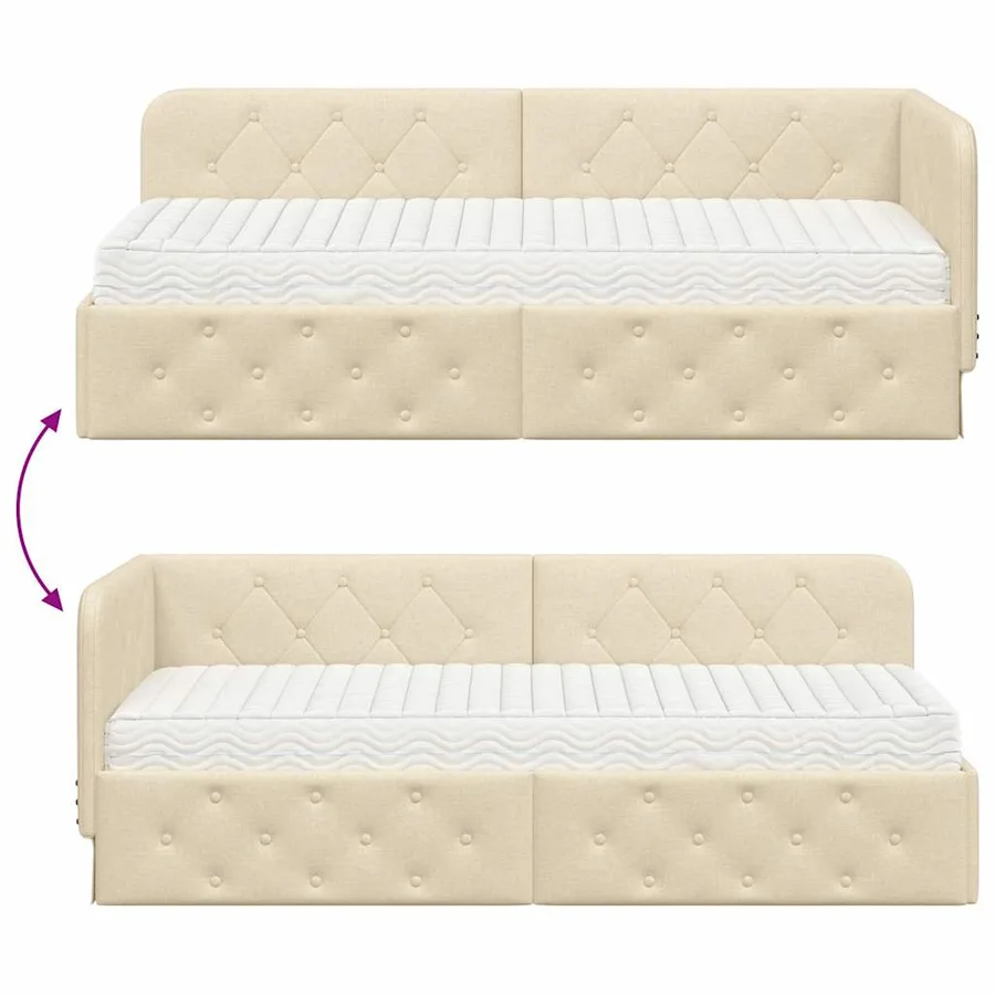 Cadre de lit d'angle Crème 80 x 200 cm tissu - 12