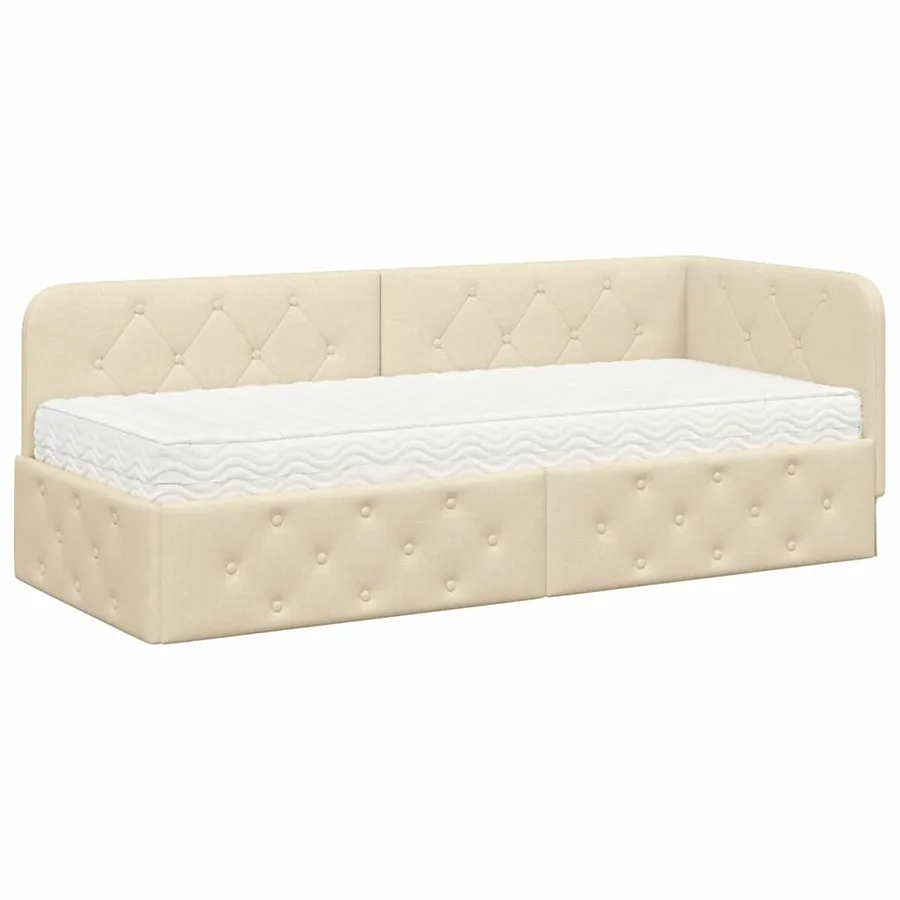 Cadre de lit d'angle Crème 80 x 200 cm tissu - 2