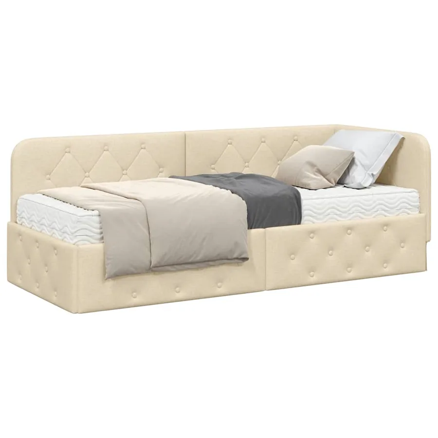 Cadre de lit d'angle Crème 80 x 200 cm tissu - 3
