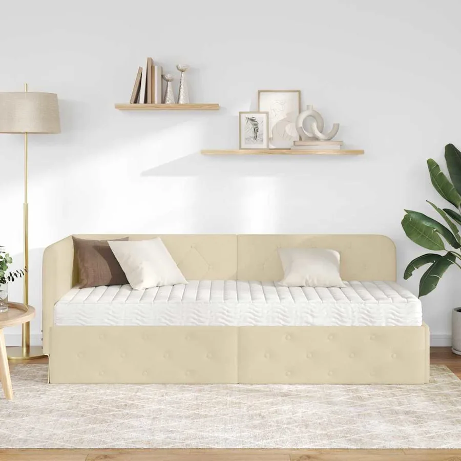 Cadre de lit d'angle Crème 80 x 200 cm tissu - 4