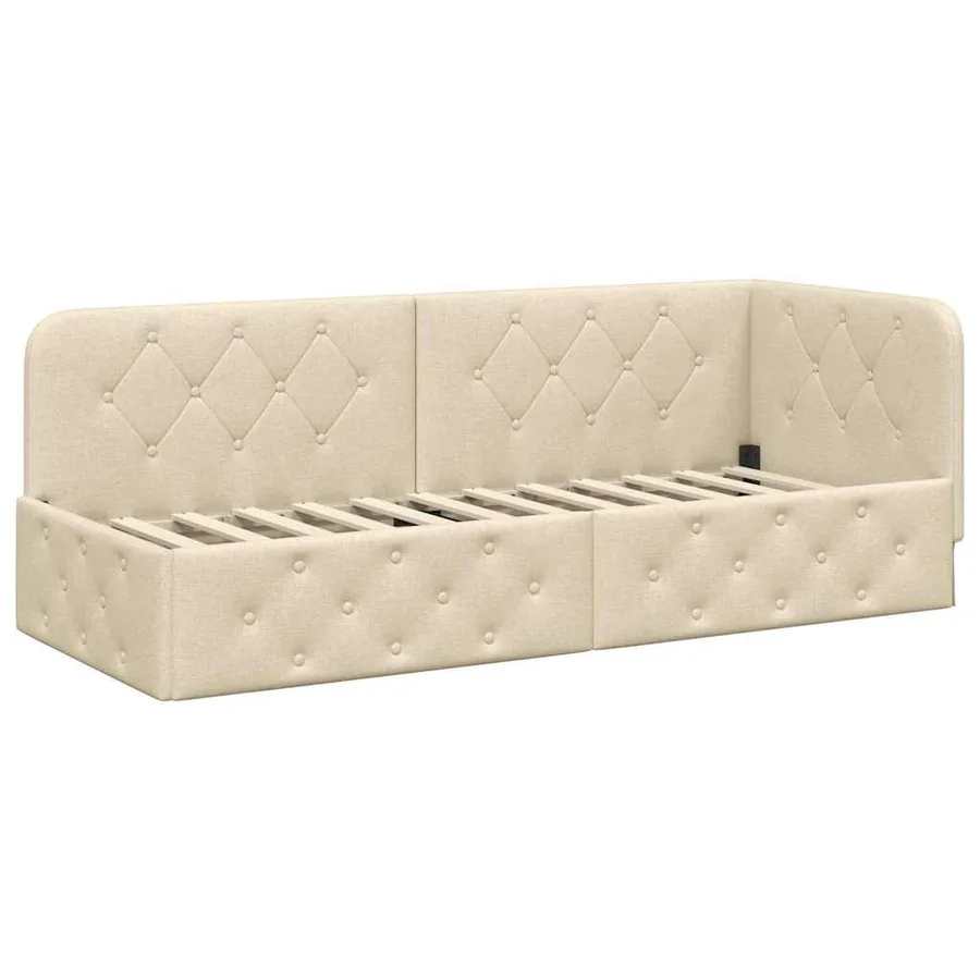 Cadre de lit d'angle Crème 80 x 200 cm tissu - 6