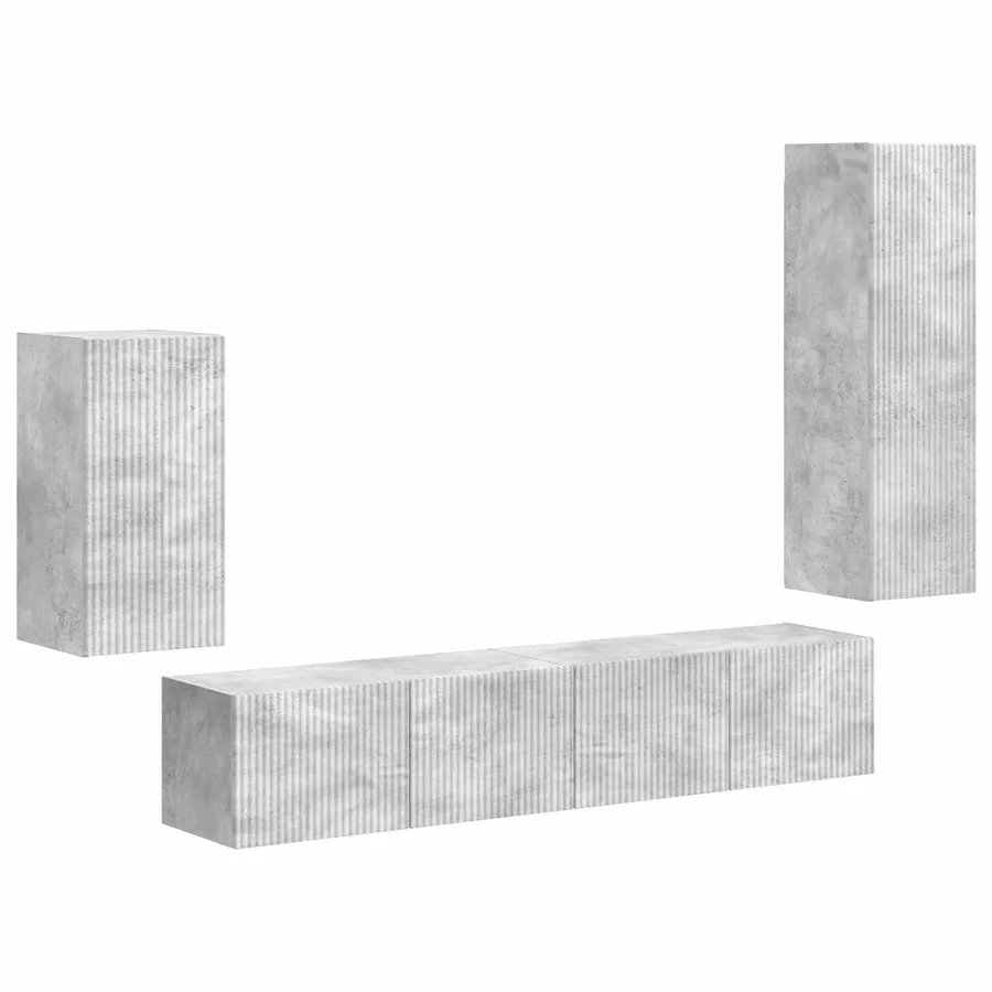 Ensemble meuble TV 4 pcs Gris béton Bois d'ingénierie - 2