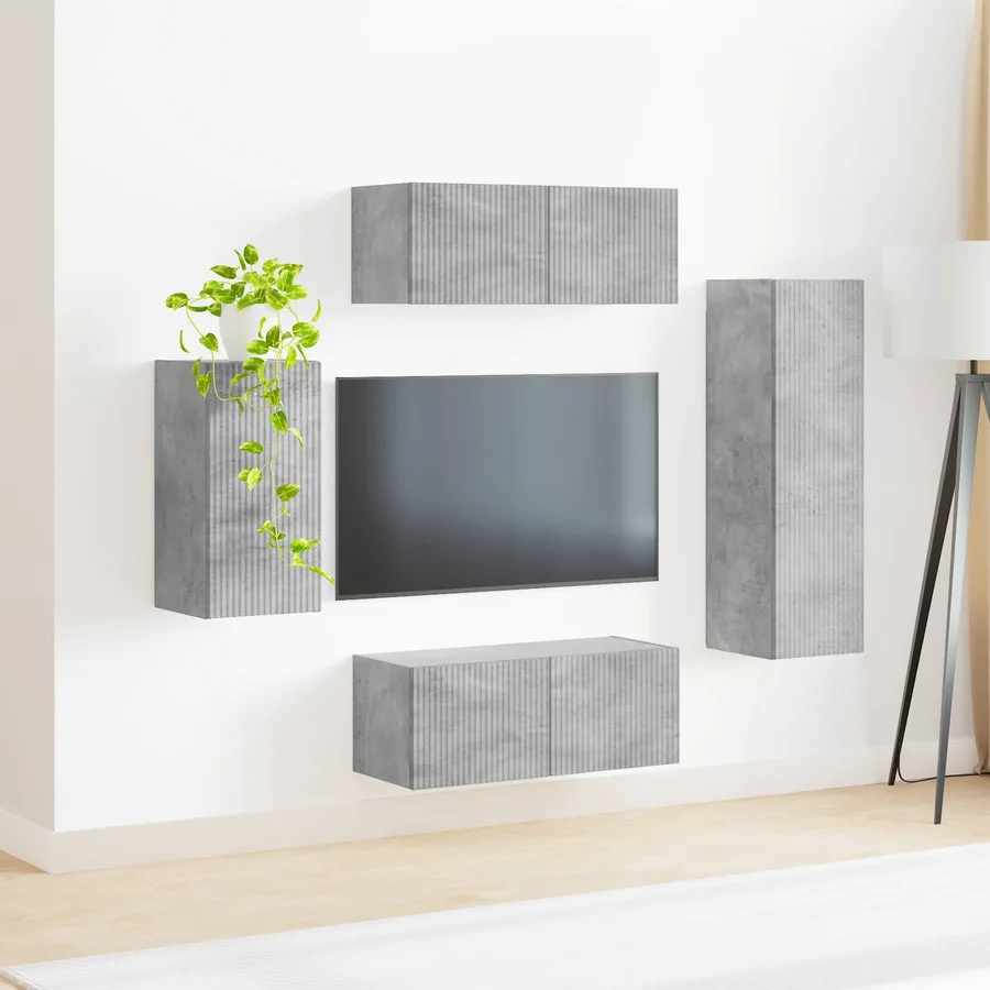 Ensemble meuble TV 4 pcs Gris béton Bois d'ingénierie - 4