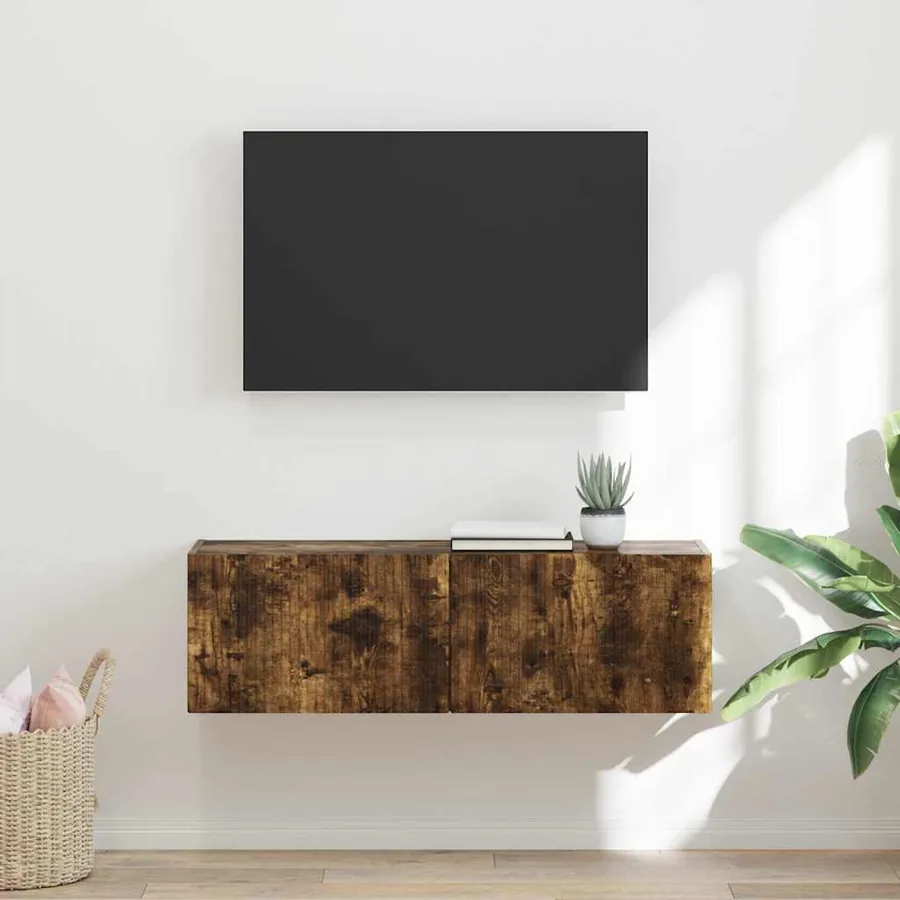 Meuble TV mural Chêne fumé 98 x 31 x 29,5 cm Bois d'ingénierie
