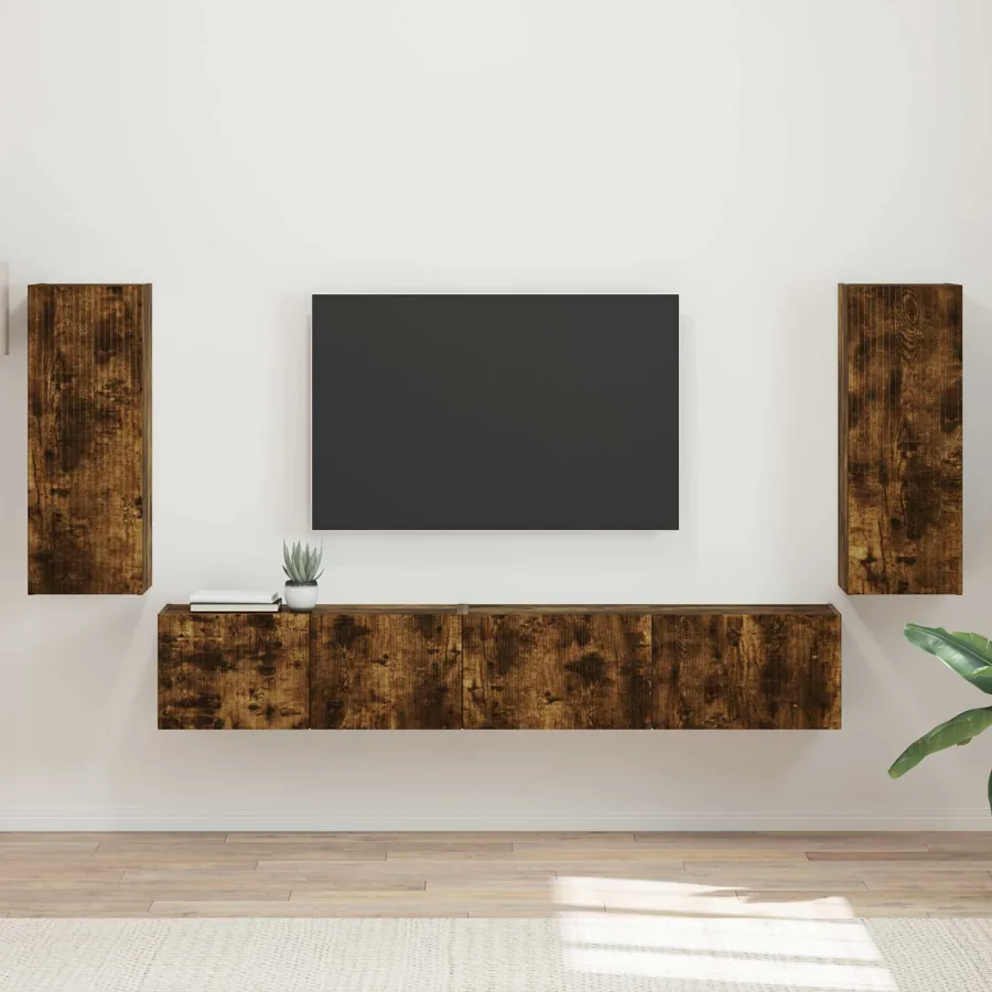 Ensemble meuble TV 4 pcs Chêne fumé Bois d'ingénierie