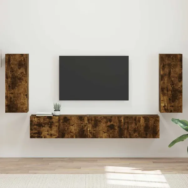 Ensemble meuble TV 4 pcs Chêne fumé Bois d'ingénierie