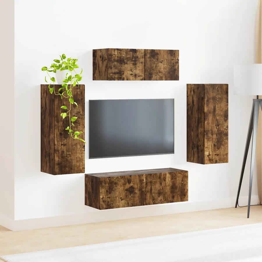 Ensemble meuble TV 4 pcs Chêne fumé Bois d'ingénierie - 4