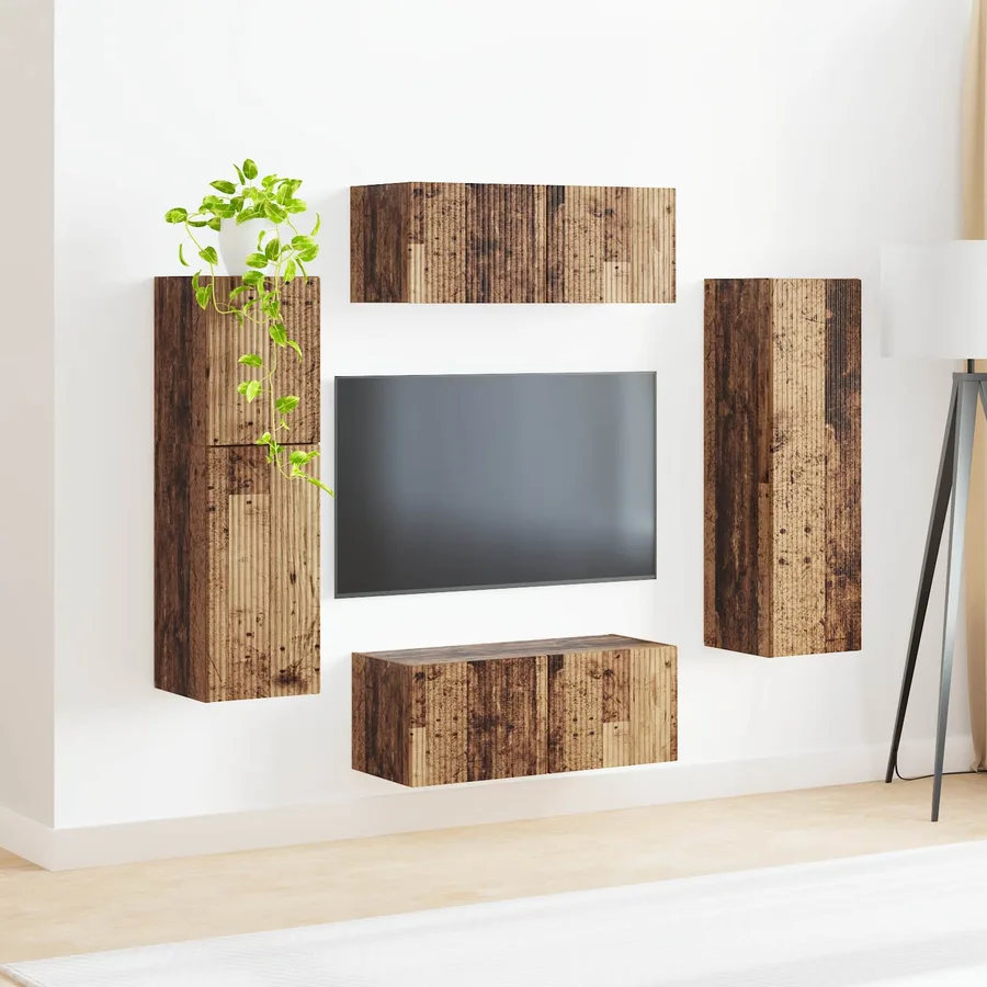 Ensemble meuble TV 4 pcs Bois ancien Bois d'ingénierie - 4