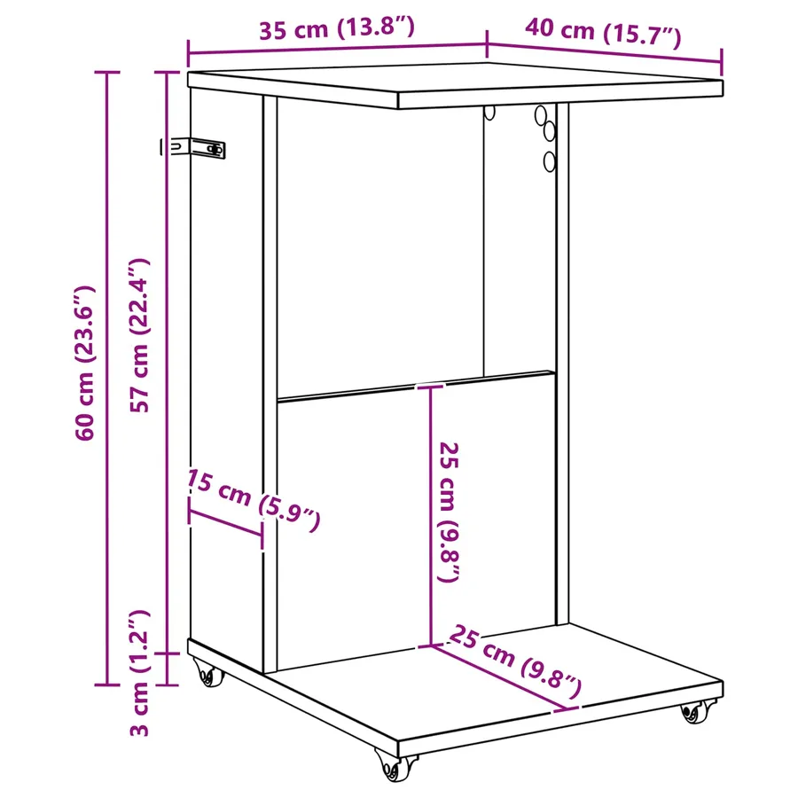 Table d'appoint avec roue Chêne artisanal 40 x 35 x 60 cm - 12