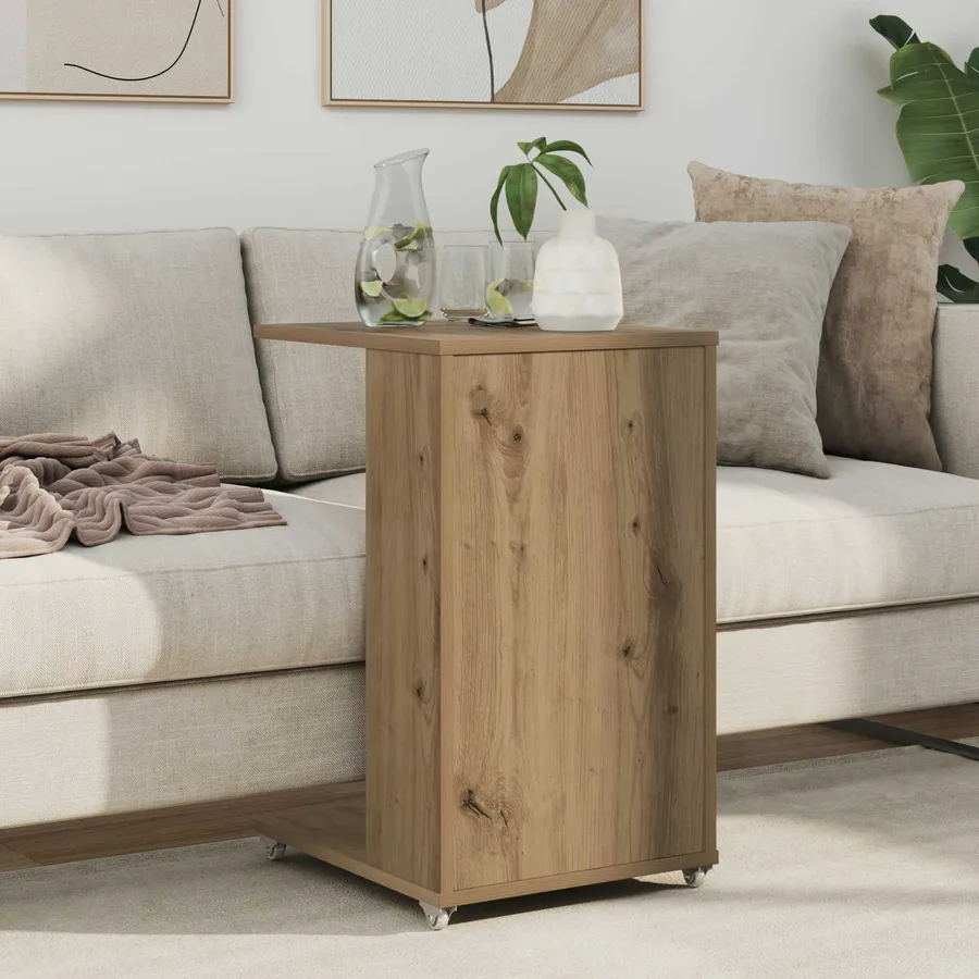 Table d'appoint avec roue Chêne artisanal 40 x 35 x 60 cm - 4