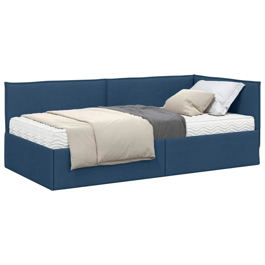 Cadre de lit d'angle avec matelas 2 pcs Bleu Velours - 2