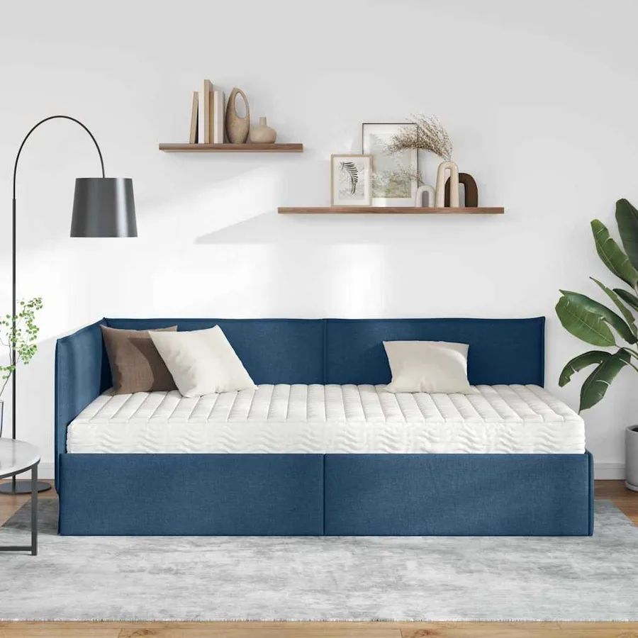 Cadre de lit d'angle avec matelas 2 pcs Bleu Velours - 3