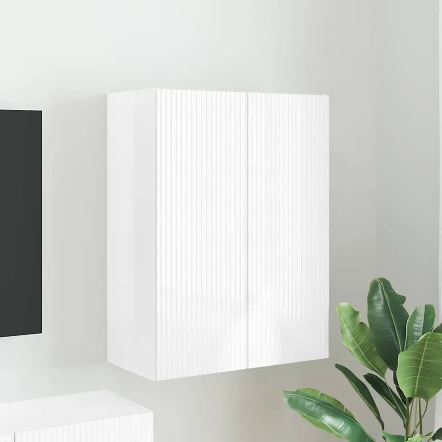 Meuble TV mural Montage mural Blanc brillant 59,5 x 31 x 80 cm