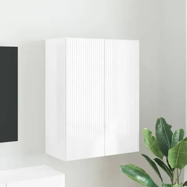 Meuble TV mural Montage mural Blanc brillant 59,5 x 31 x 80 cm