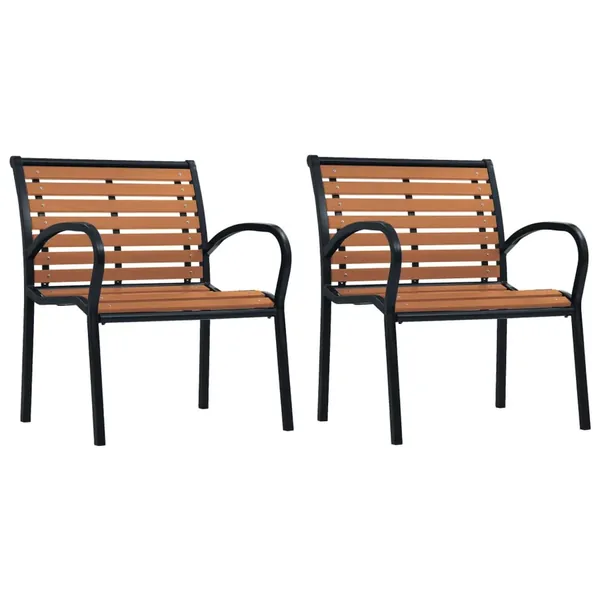 Chaises de jardin lot de 2 Acier et WPC Noir et marron