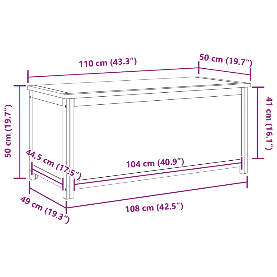 Boîte de rangement 110 x 45 x 45 cm Bois de chêne massif - 11