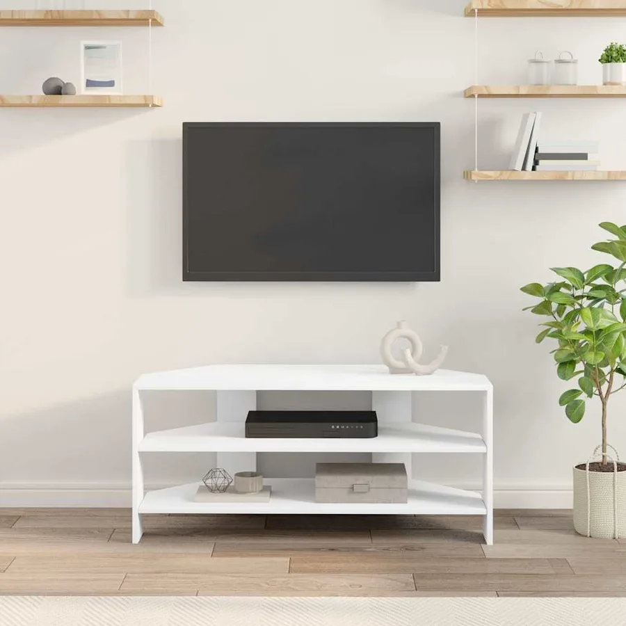 MeubleTVd'Angle Blanc 102x40,5x45cm Bois d'ingénierie - 4