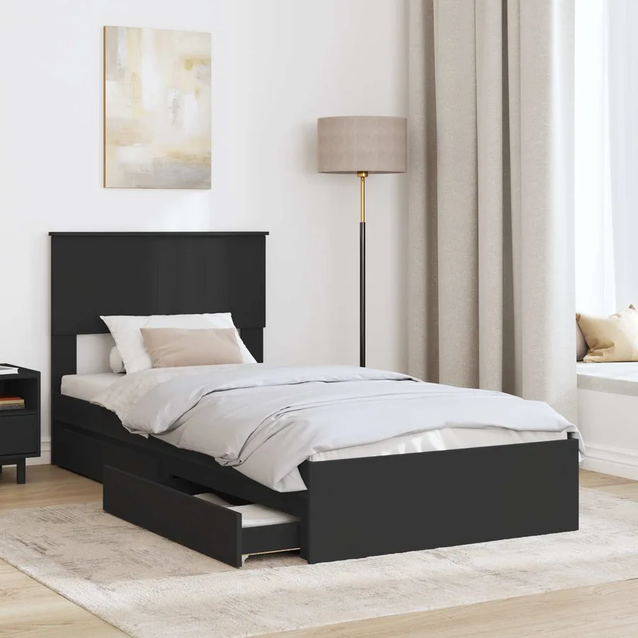 Lit de Rangement avec tiroir Noir 90 x 190 cm Bois d'ingénierie - 3
