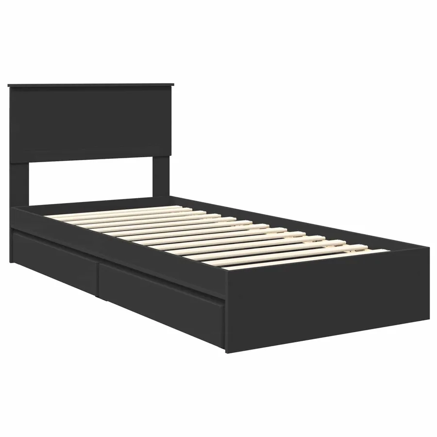 Lit de Rangement avec tiroir Noir 90 x 190 cm Bois d'ingénierie - 4
