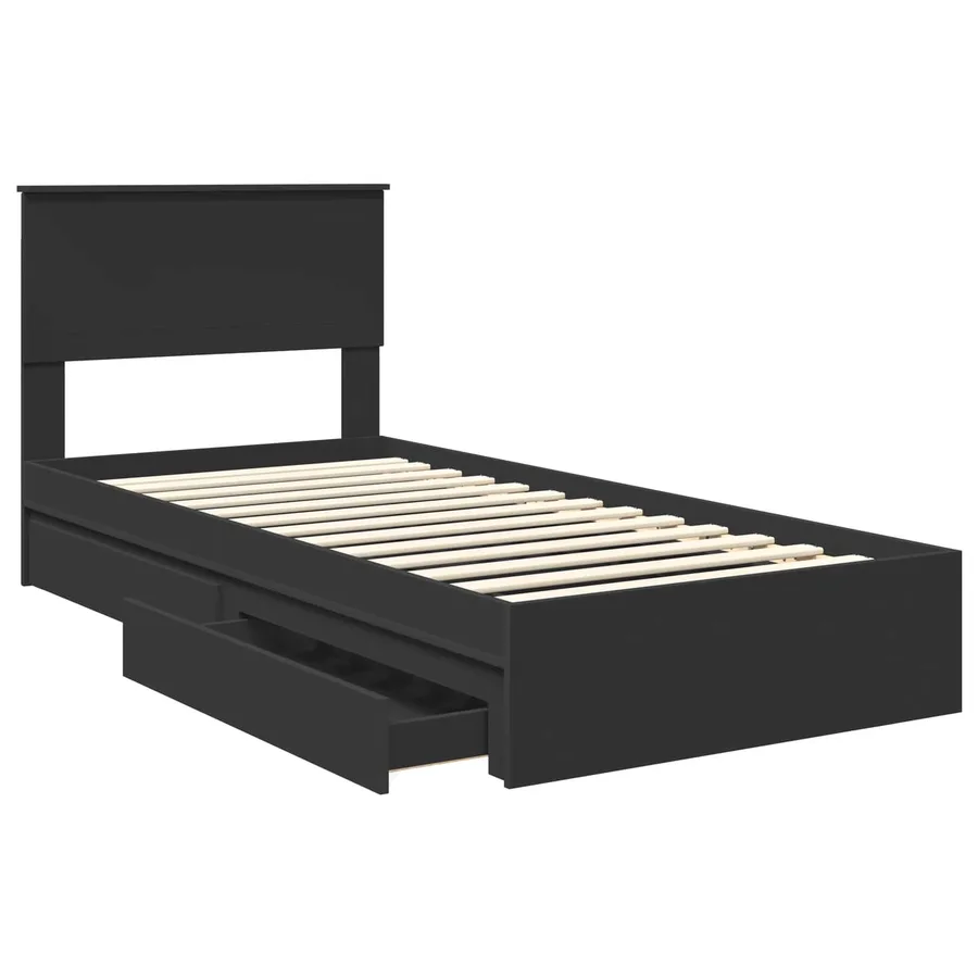 Lit de Rangement avec tiroir Noir 90 x 190 cm Bois d'ingénierie - 5