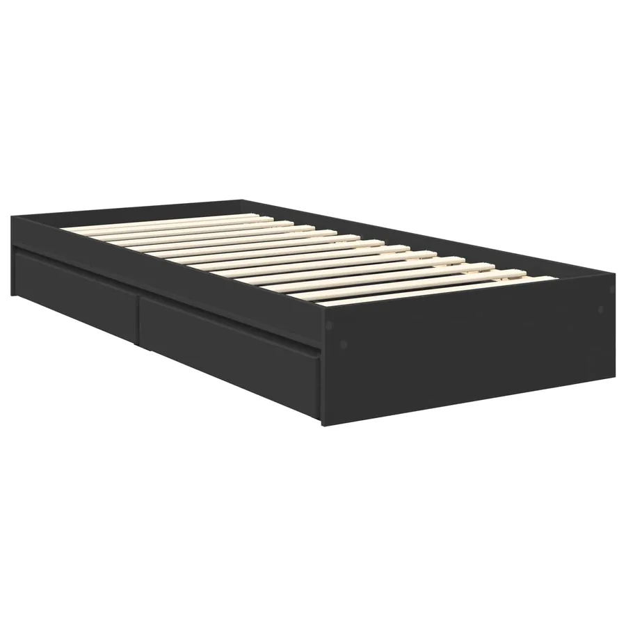 Lit de Rangement avec tiroir Noir 90 x 190 cm Bois d'ingénierie - 6