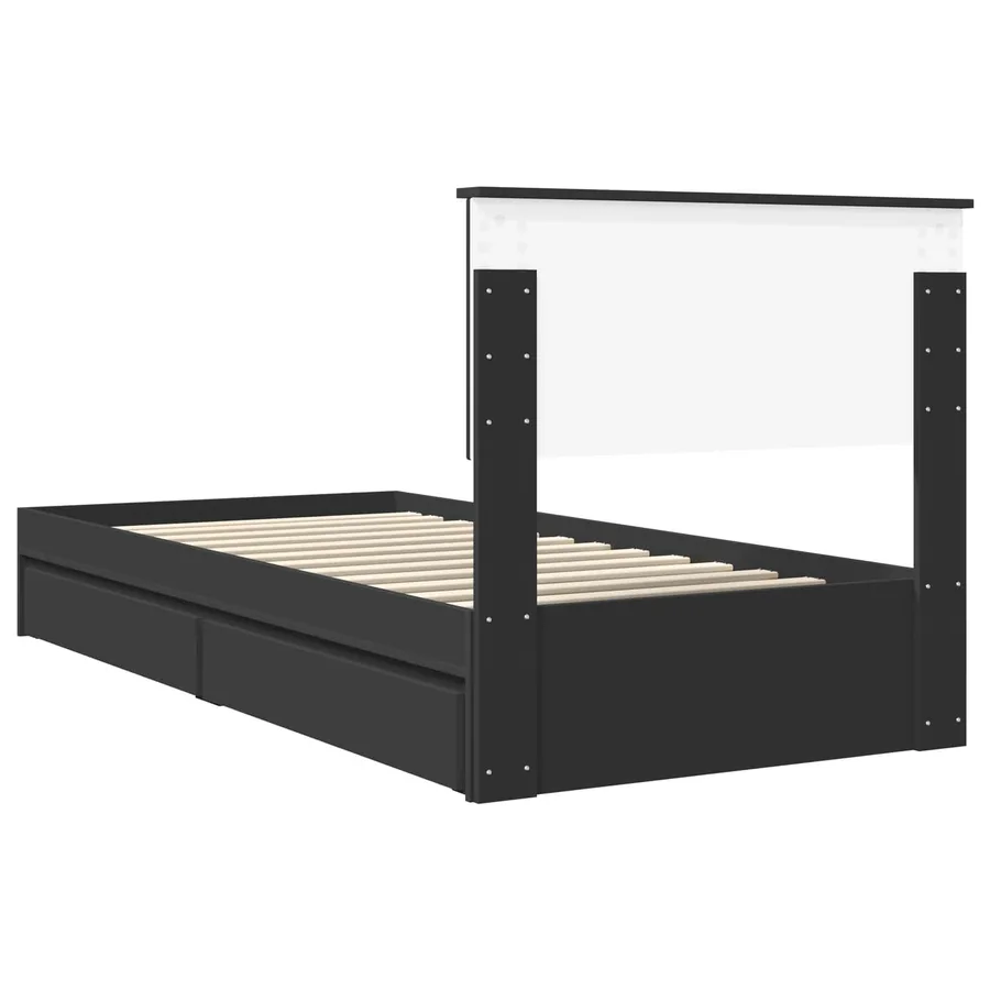 Lit de Rangement avec tiroir Noir 90 x 190 cm Bois d'ingénierie - 8