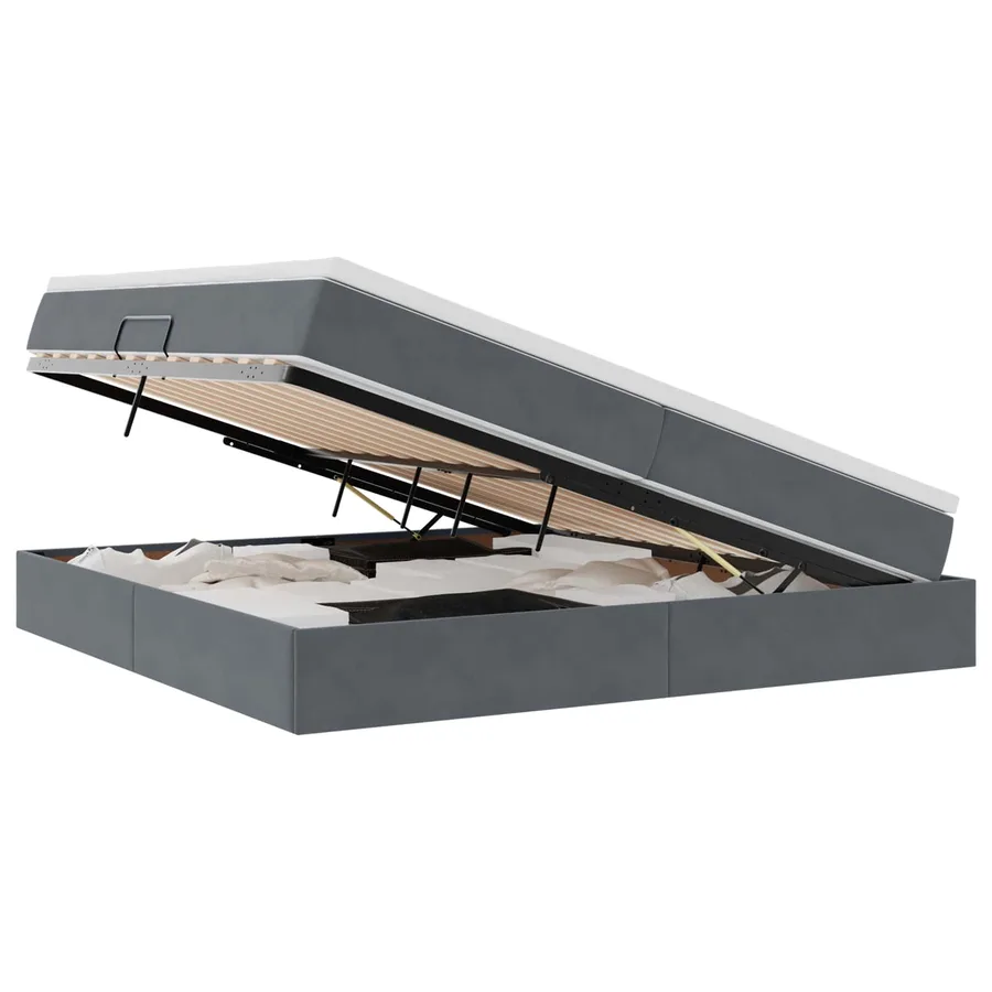 Lit avec rangement et matelas Gris foncé 200 x 200 cm Velours - 2