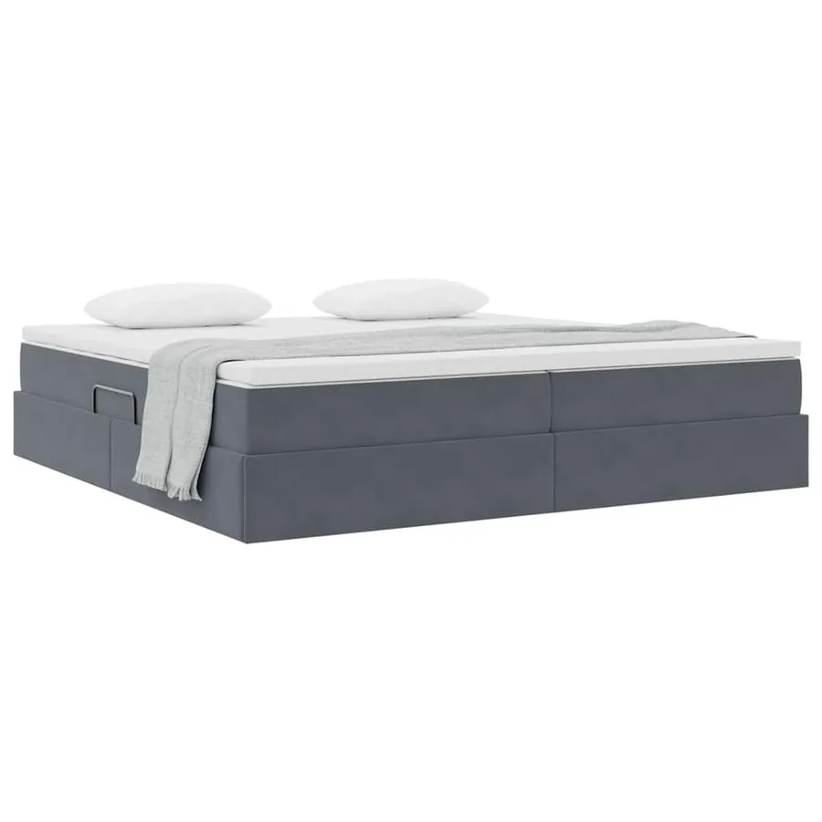 Lit avec rangement et matelas Gris foncé 200 x 200 cm Velours - 3