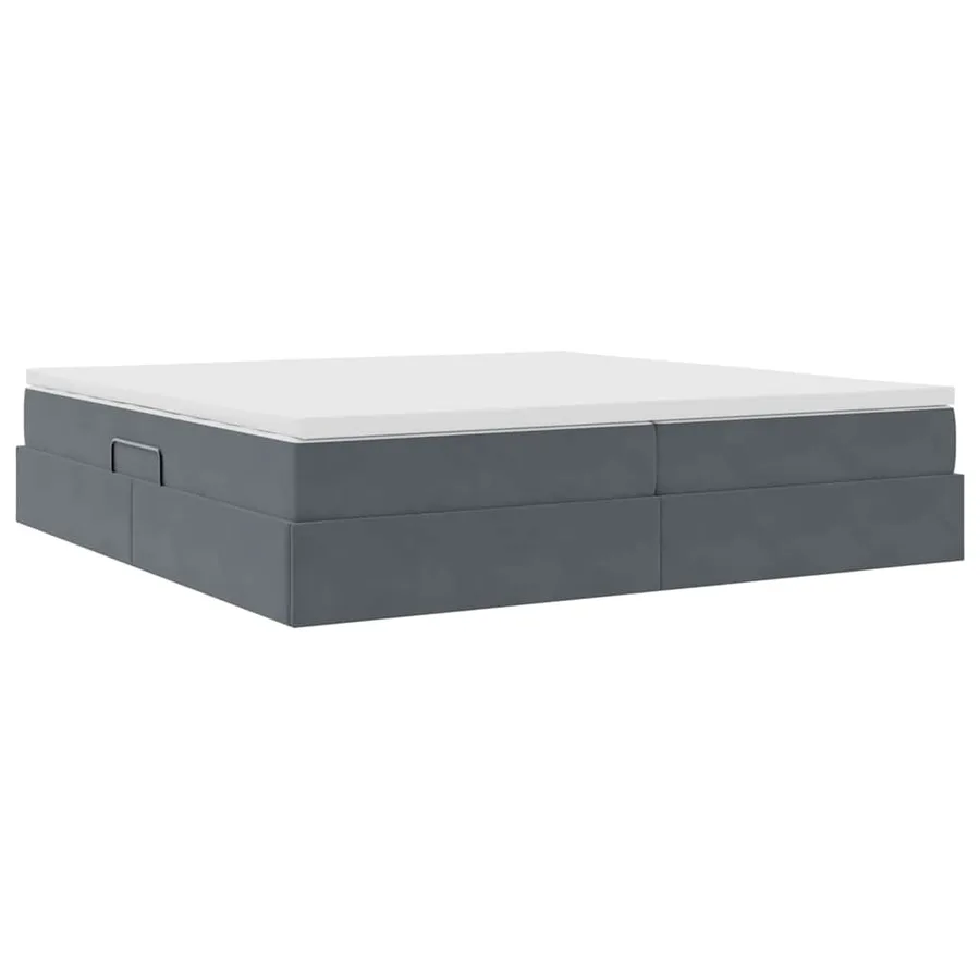 Lit avec rangement et matelas Gris foncé 200 x 200 cm Velours - 5